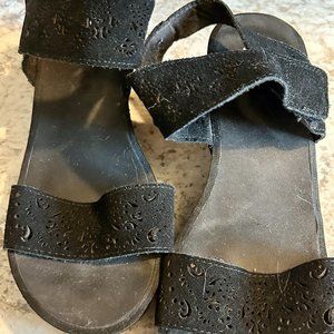 Yellow Box Black Sandals with Velcro Close